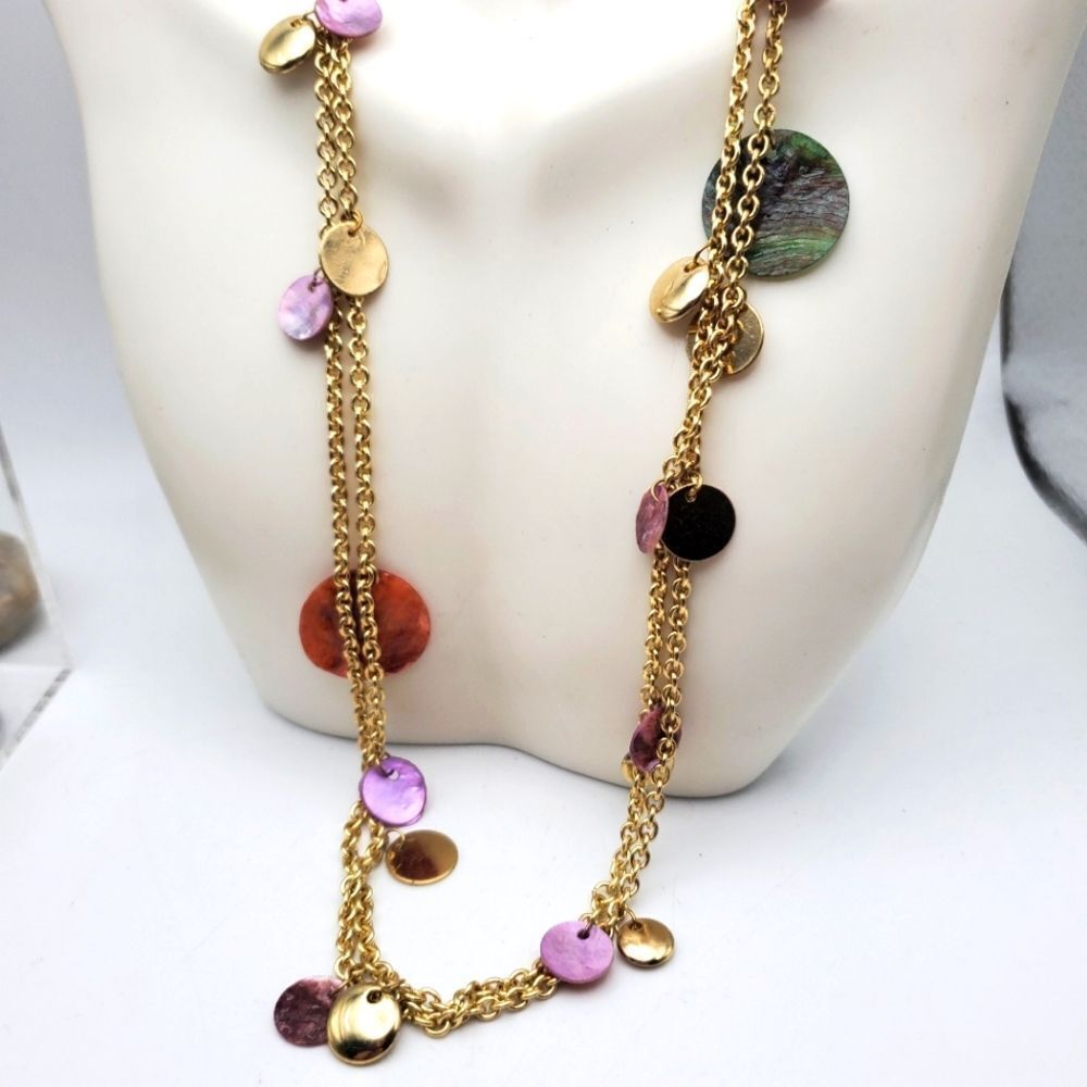 Poppin sequin mother of pearl shell‎ colorful layered look necklace